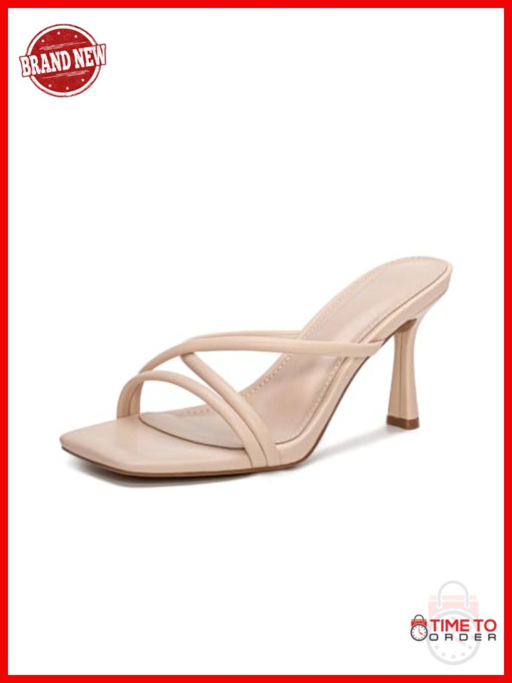 Women's Square Open Toe Strappy Slip On Kitten Heel Sandals
